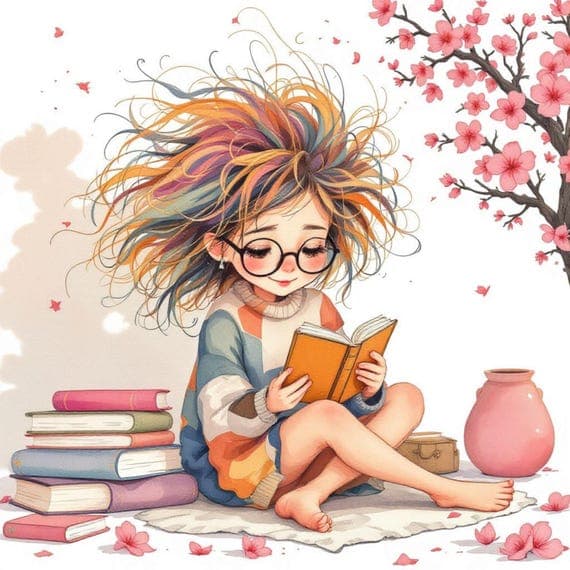 Reading Girl Clipart β view 7 β watercolor clipart transparent PNG instant download