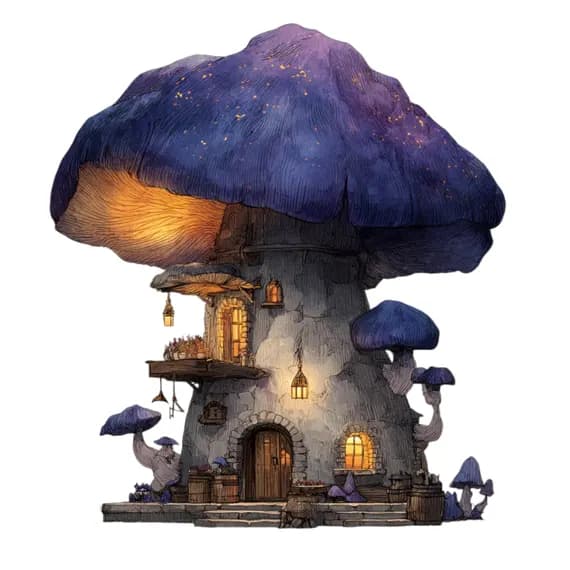 15 Whimsical Mushroom House Clipart (PNG) β view 4 β watercolor clipart transparent PNG instant download