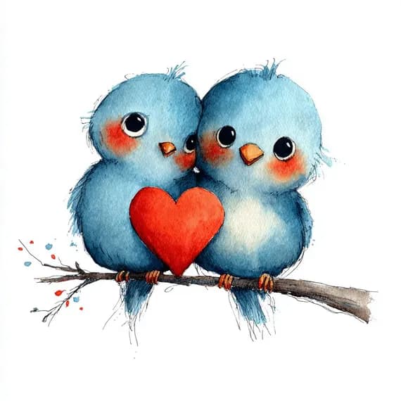 25 Valentine Love Bird Clipart Whimsical Songbird Graphics Junk Journa — view 2 — watercolor clipart transparent PNG instant download