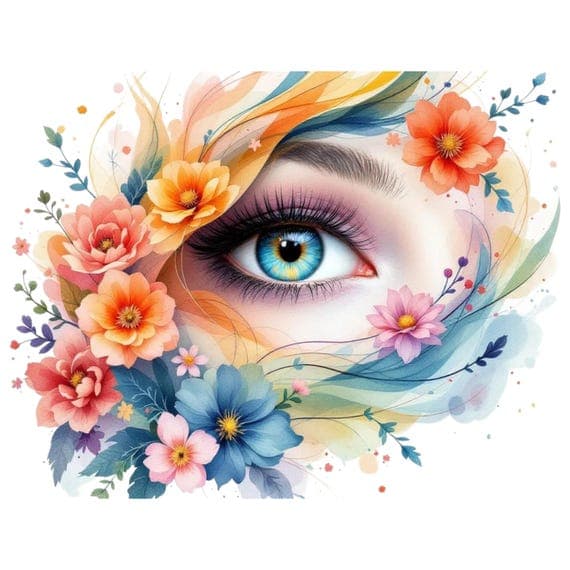 Abstract Floral Eye Clipart, Watercolor PNGs (Digital Download) β view 4 β watercolor clipart transparent PNG instant download