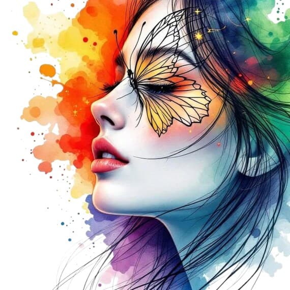 Floral Woman Face Clipart Bundle – Watercolor & Line Art (Digital Down — view 6 — watercolor clipart transparent PNG instant download