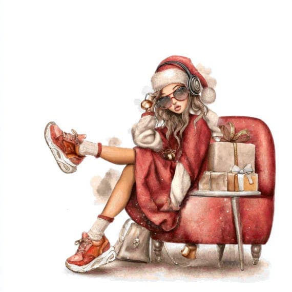15 Quirky Cozy Christmas Girl Clipart (JPG) β view 8 β watercolor clipart transparent PNG instant download