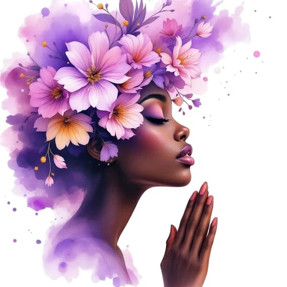 12 Whimsical Praying Woman Clipart PNG β view 5 β watercolor clipart transparent PNG instant download
