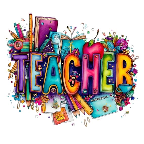 12 Colorful Teacher Clipart PNG — watercolor clipart transparent PNG instant download