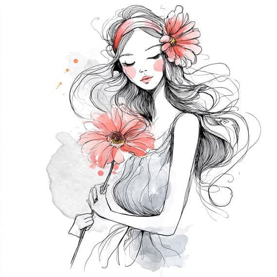 Floral Girl Clipart β view 2 β watercolor clipart transparent PNG instant download
