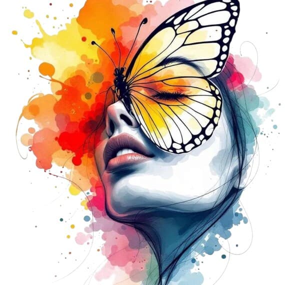 Floral Woman Face Clipart Bundle – Watercolor & Line Art (Digital Down — view 2 — watercolor clipart transparent PNG instant download