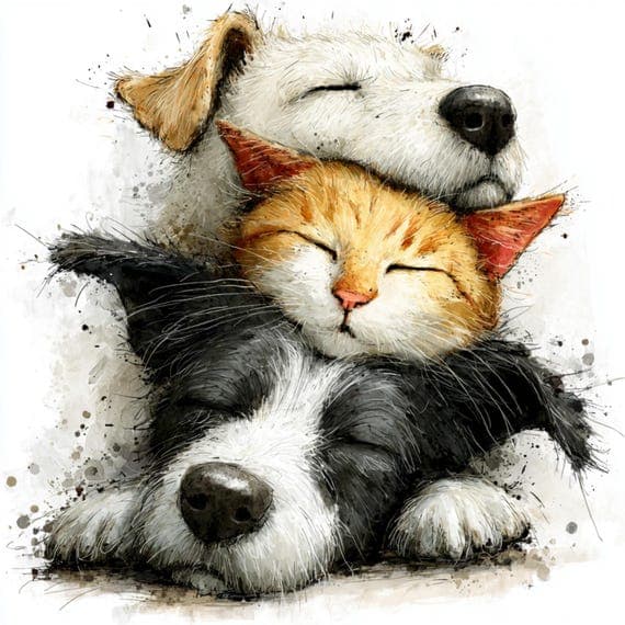 20 Valentine Cat Dog Clipart Love Animal PNG Sublimation Junk Journal — view 3 — watercolor clipart transparent PNG instant download