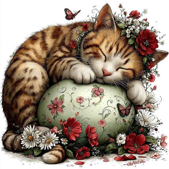 15 Watercolor Easter Lazy Cat Clipart Printable Spring Floral Digital β view 4 β watercolor clipart transparent PNG instant download