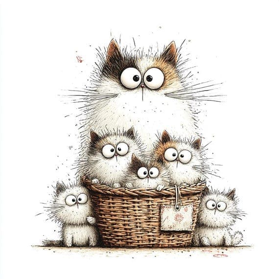 15 Whimsical Cat Family Clipart — watercolor clipart transparent PNG instant download