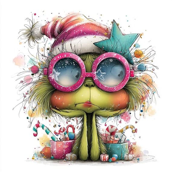 15 Funny Green Christmas Girl Clipart β view 6 β watercolor clipart transparent PNG instant download