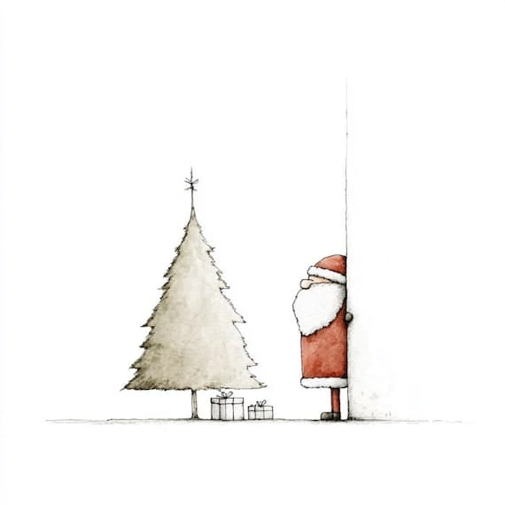 20 Minimalist Peeking jolly Santa Clipart – Nordic Watercolor Christma — view 7 — watercolor clipart transparent PNG instant download
