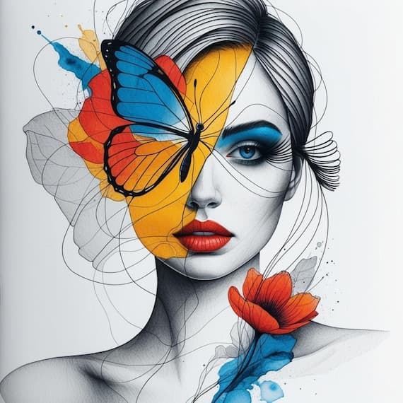 Floral Butterfly Woman Face Clipart โ watercolor clipart transparent PNG instant download