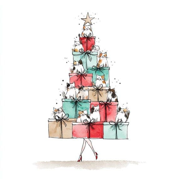 20 Watercolor Christmas Cats PNG Clipart β view 6 β watercolor clipart transparent PNG instant download