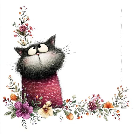 25 Floral Cat Clipart (JPG) – Whimsical Kitty Art — view 6 — watercolor clipart transparent PNG instant download