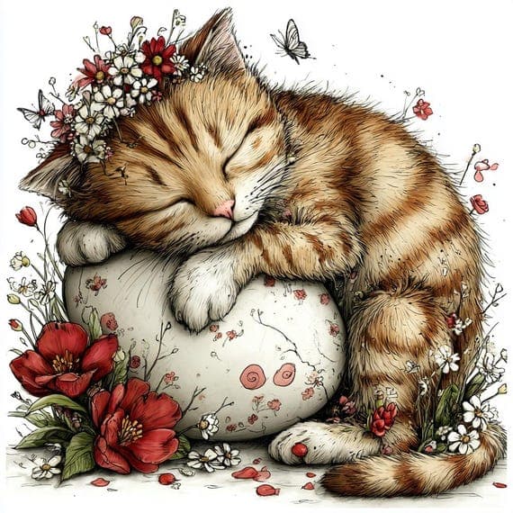 15 Watercolor Easter Lazy Cat Clipart Printable Spring Floral Digital β view 3 β watercolor clipart transparent PNG instant download