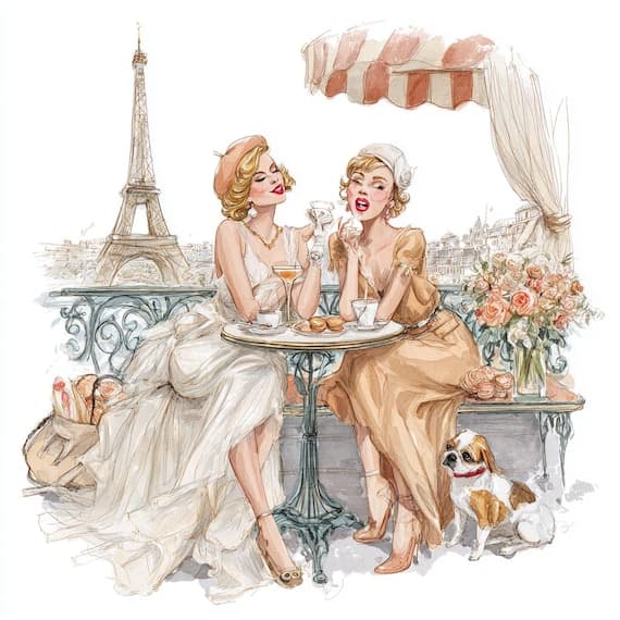 Paris Cafe Watercolor Art Print, Friends, Eiffel Tower (Digital Downlo β watercolor clipart transparent PNG instant download