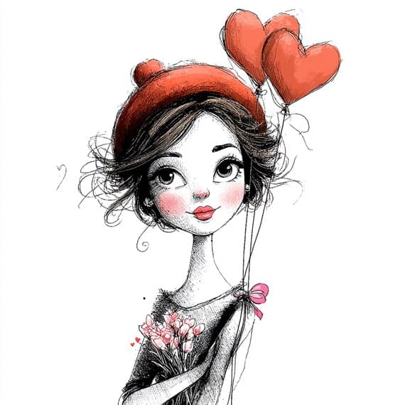 25 Whimsical Heart Girl Clipart β view 6 β watercolor clipart transparent PNG instant download