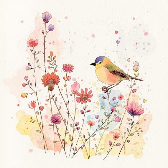 17 Watercolor Birds and Flowers Clipart β view 8 β watercolor clipart transparent PNG instant download