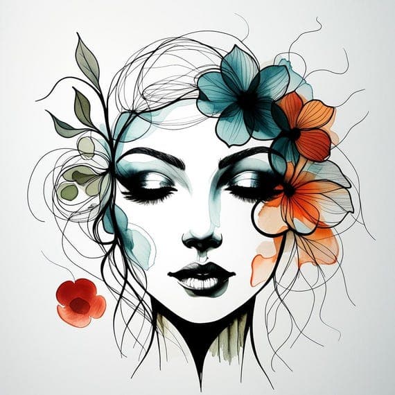 15 Whimsical Floral Woman Face Clipart β view 8 β watercolor clipart transparent PNG instant download