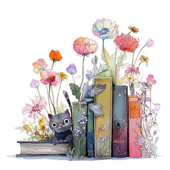 25 Watercolor Book Cat Clipart (JPG) β view 5 β watercolor clipart transparent PNG instant download