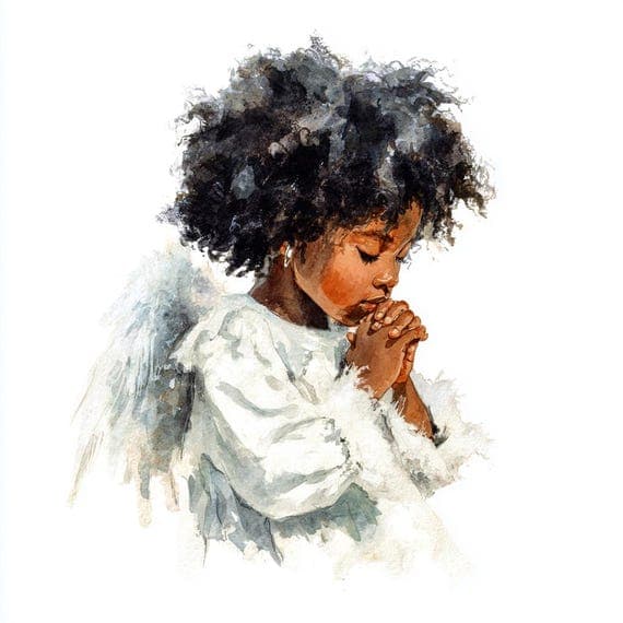 20 Whimsical Praying Afro Angel Girl PNG Clipart, Black Angel Illustra β watercolor clipart transparent PNG instant download
