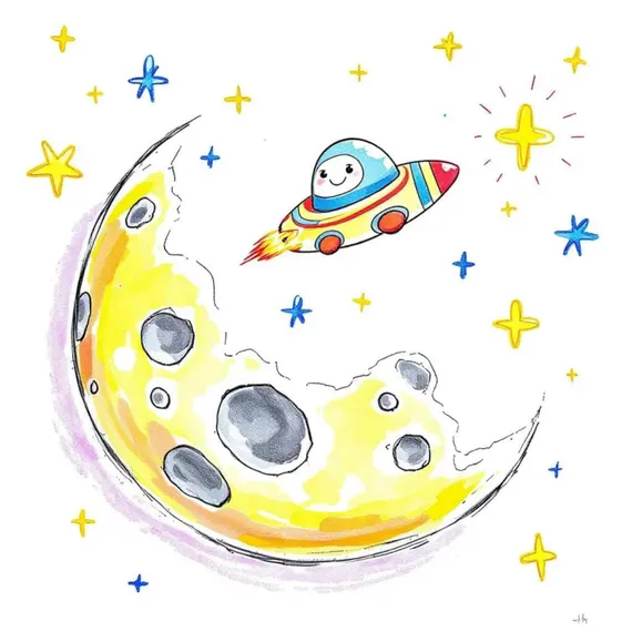 10 Moon & Rocket Clipart (JPG) β view 4 β watercolor clipart transparent PNG instant download