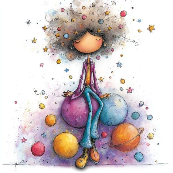 13 Retro Cosmic Girl Clipart (JPG) β view 7 β watercolor clipart transparent PNG instant download