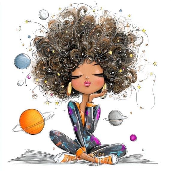 13 Retro Cosmic Girl Clipart (JPG) β view 2 β watercolor clipart transparent PNG instant download