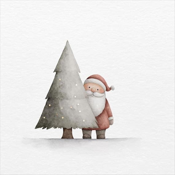 20 Minimalist Peeking jolly Santa Clipart – Nordic Watercolor Christma — view 4 — watercolor clipart transparent PNG instant download