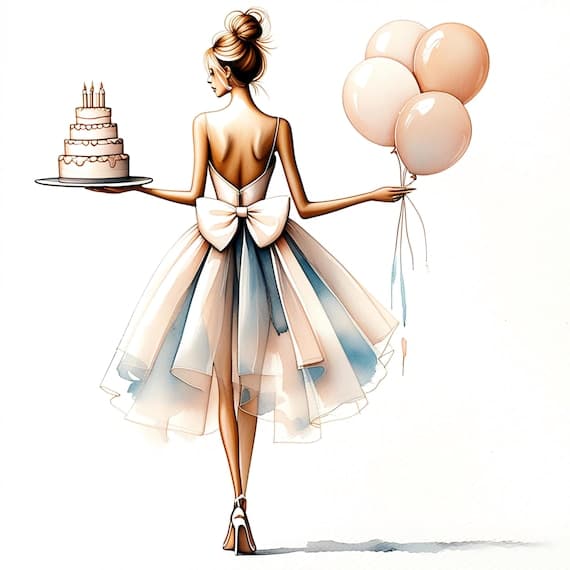 14 Birthday Girl Clipart (JPG) β view 2 β watercolor clipart transparent PNG instant download