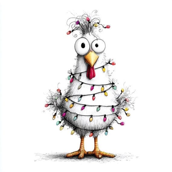 40 Funny Christmas Chicken Clipart (JPG) – Whimsical Holiday Farm Art — view 6 — watercolor clipart transparent PNG instant download
