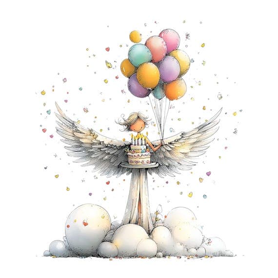 15 Whimsical Birthday Angel Clipart PNG β view 3 β watercolor clipart transparent PNG instant download
