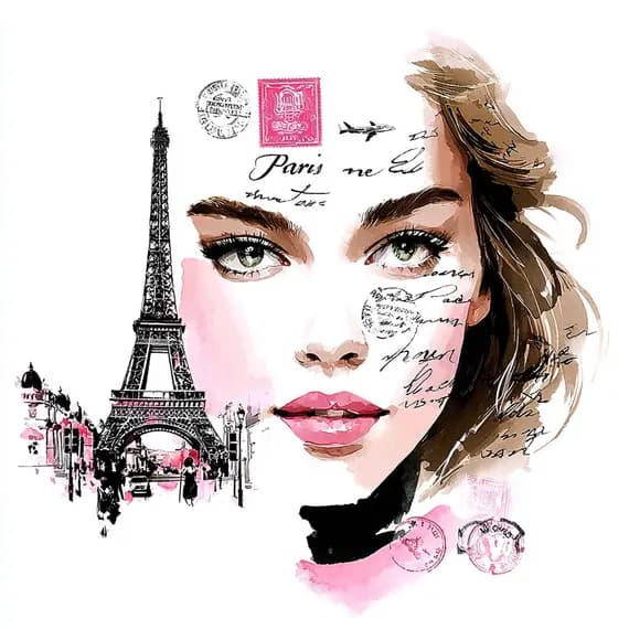 22 Whimsical Paris Face Clipart β view 4 β watercolor clipart transparent PNG instant download