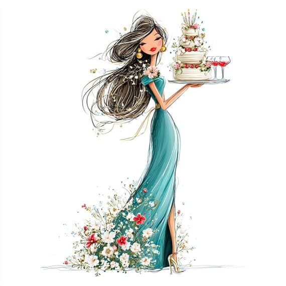 15 Watercolor Cake Girl Clipart (PNG) — view 4 — watercolor clipart transparent PNG instant download