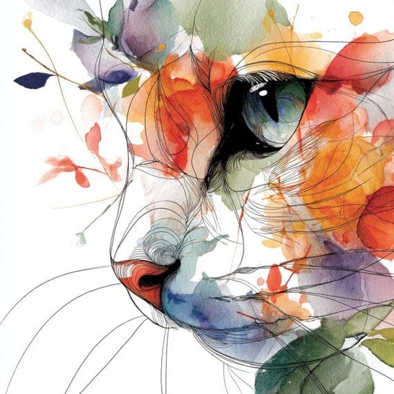 40 Abstract Cat Face Clipart β view 7 β watercolor clipart transparent PNG instant download