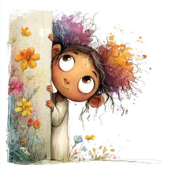 15 Peeking Flower Girl Clipart – Whimsical Floral Girls for Crafters a — view 8 — watercolor clipart transparent PNG instant download