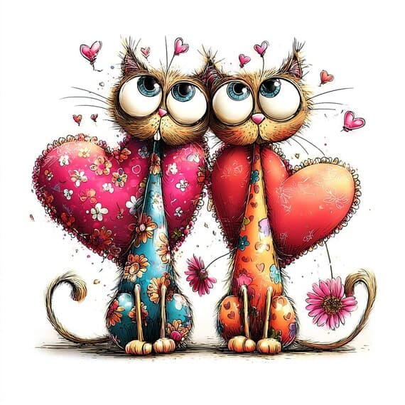 20 Whimsical Cat Love Clipart PNG β view 2 β watercolor clipart transparent PNG instant download