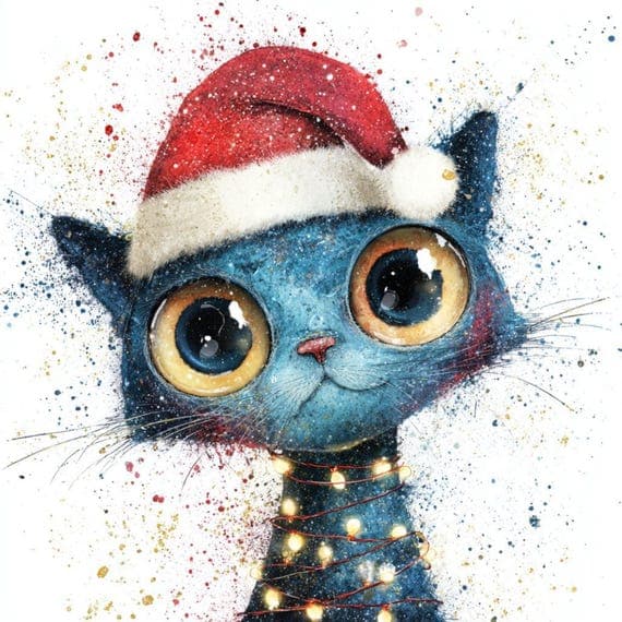 20 Quirky Christmas Cat Clipart (JPG) β view 3 β watercolor clipart transparent PNG instant download
