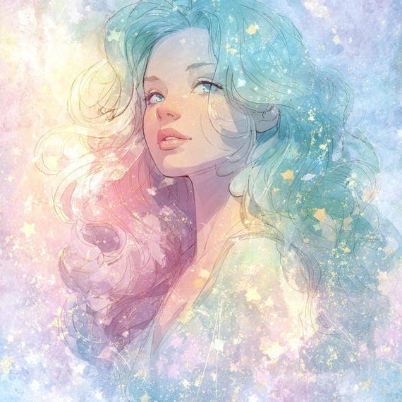 15 Silver Dream Oracle Woman Faces Clipart (JPG) – Celestial Pastel Go — view 4 — watercolor clipart transparent PNG instant download