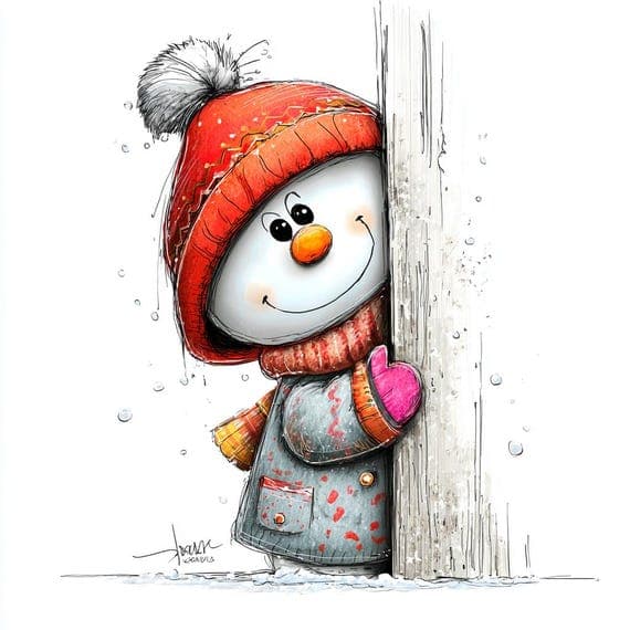 20 Quirky Peeking Snowman Clipart (JPG) β view 2 β watercolor clipart transparent PNG instant download