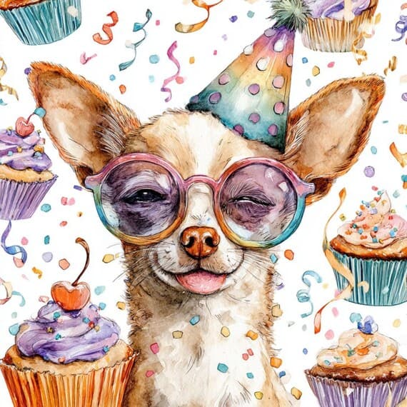 Birthday Chihuahua Clipart β view 6 β watercolor clipart transparent PNG instant download