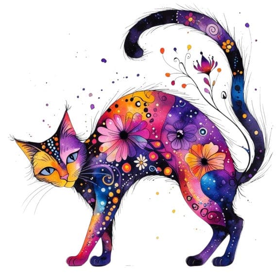 Folk Art Cat Illustrations β view 4 β watercolor clipart transparent PNG instant download
