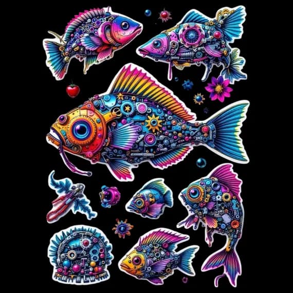 100 Steampunk Fish 100+ PNG Bundle β view 7 β watercolor clipart transparent PNG instant download