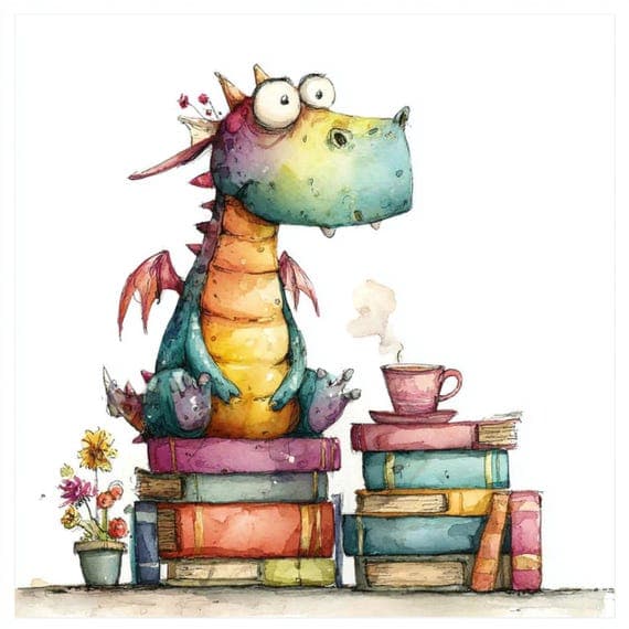 15 Bookish Baby Dragon Clipart, Watercolor Reading Dragon Printable, D β watercolor clipart transparent PNG instant download