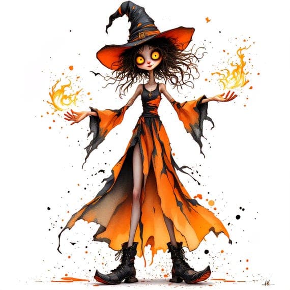 Whimsical Witch Clip Art β view 6 β watercolor clipart transparent PNG instant download