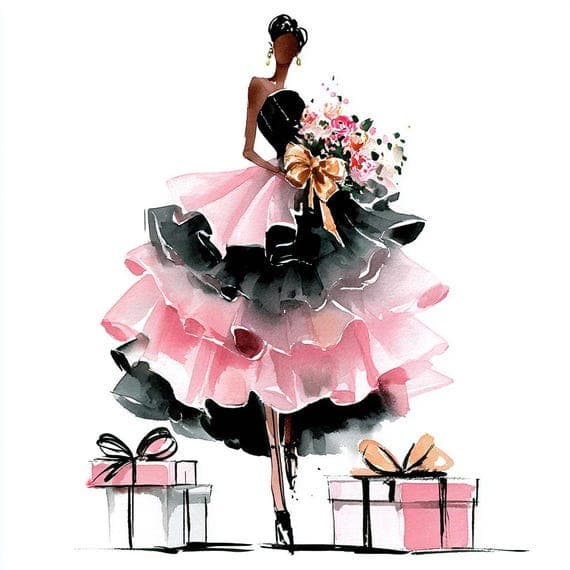 Luxury Birthday Girl Clipart β view 6 β watercolor clipart transparent PNG instant download