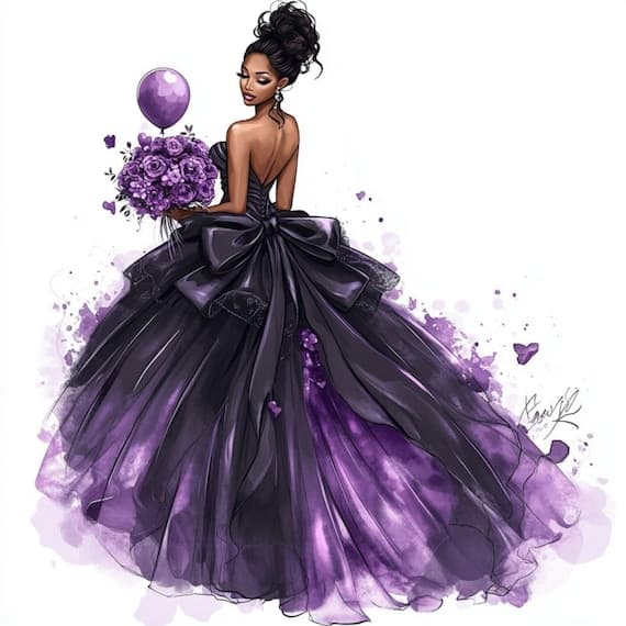 Violet Party Dress Clipart, Gala Gown Illustration (Digital Download) β view 2 β watercolor clipart transparent PNG instant download