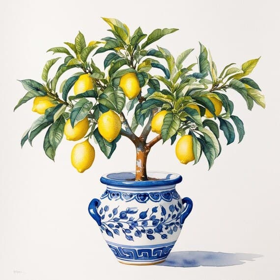 Lemon Tree Pot Clipart, Amalfi Coast, Mediterranean Tile Art (Digital β view 5 β watercolor clipart transparent PNG instant download