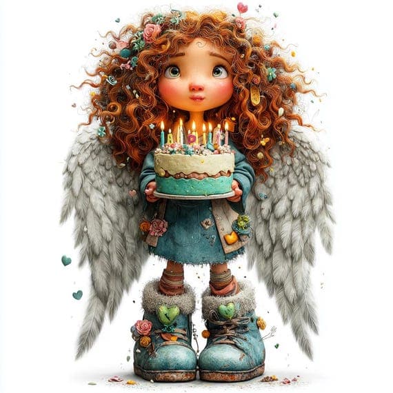 10 Birthday Angel Watercolor Clipart , Printable for Stickers Cards D β watercolor clipart transparent PNG instant download