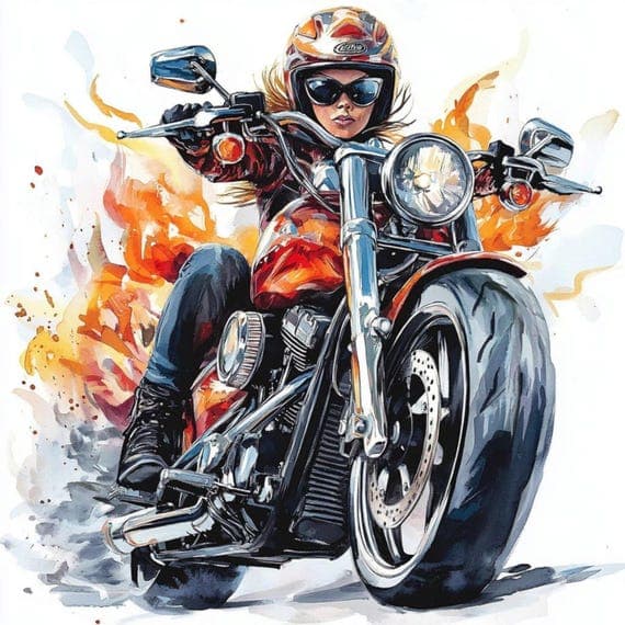 Motorcycle Girl Watercolor Clipart – Biker Flame Art Illustrations for — view 4 — watercolor clipart transparent PNG instant download